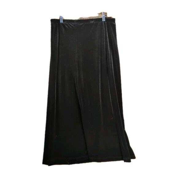 Leslie Fay Maxi Skirt M Black Velvet 90s Vintage Stretch No Slit Double Stitch - Picture 2 of 5